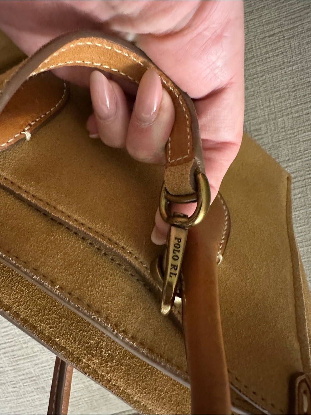 Polo by Ralph Lauren Tan Suede Satchel with Brown Leather Trim - Picture 5 of 12
